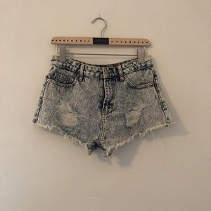 Distressed denim shorts